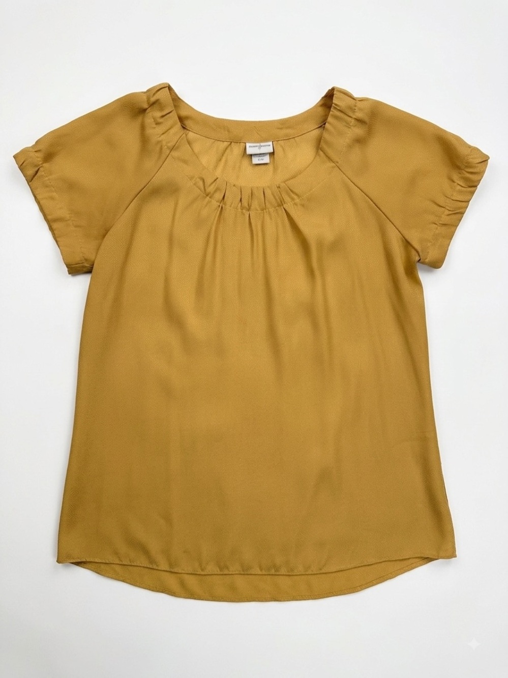 Jaclyn Smith Mustard Short-Sleeve Gathered-Neck Blouse